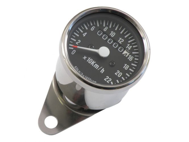 Hovedbilde MINI SPEEDOMETER, 1:1 KMH CHROME WITH BLACK FACE PLATE, SPEEDOMETER